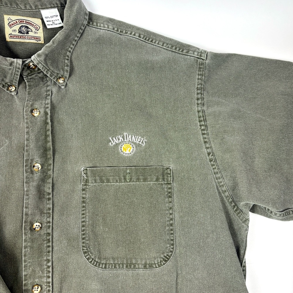VTG 90s Jack Daniels Twill Button Down Shirt Mens Sz XL Olive Green Long Sleeve‎